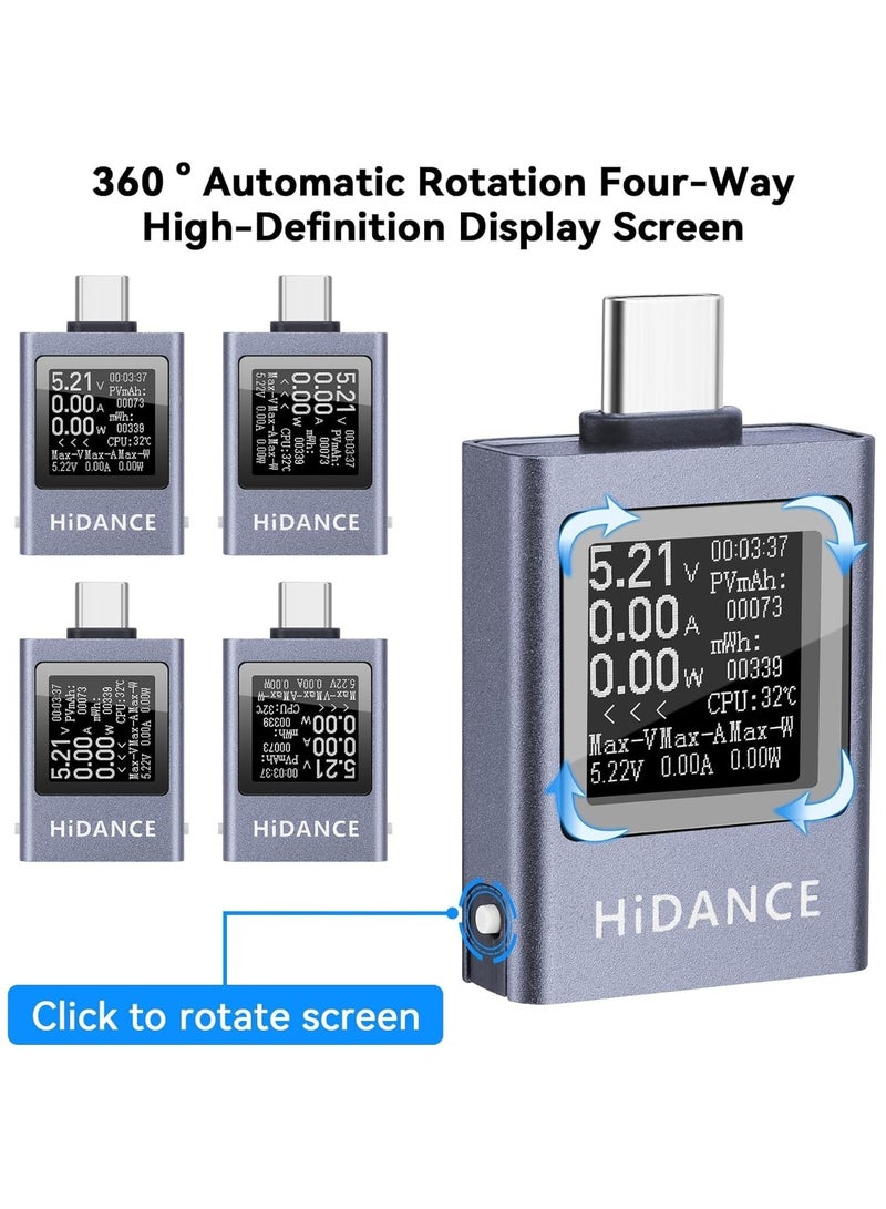 HIDANCE USB C Power Meter Tester, PD 3.1 Type-C Digital Multimeter for 4-50V, 0-12A Voltage & Current Detection – Fast Charge Capacity Measurement, Supports PD2.0/PD3.0, QC2.0/QC3.0 - Image 2