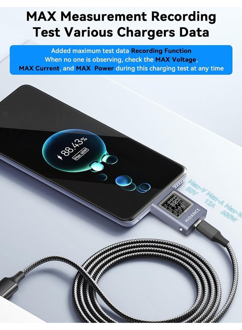 HIDANCE USB C Power Meter Tester, PD 3.1 Type-C Digital Multimeter for 4-50V, 0-12A Voltage & Current Detection – Fast Charge Capacity Measurement, Supports PD2.0/PD3.0, QC2.0/QC3.0 - Image 5