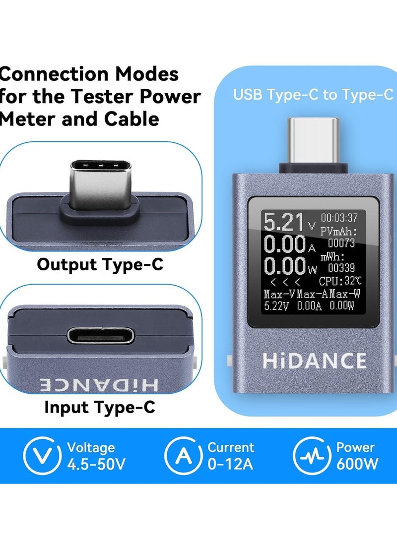 HIDANCE USB C Power Meter Tester, PD 3.1 Type-C Digital Multimeter for 4-50V, 0-12A Voltage & Current Detection – Fast Charge Capacity Measurement, Supports PD2.0/PD3.0, QC2.0/QC3.0 - Image 3