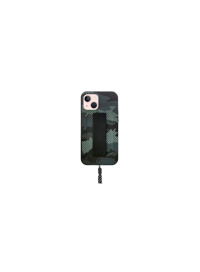 CATANES iPhone 13 Hybrid Anti Drop Case with Hand Grip and Lanyard Strap Camouflage Charcoal Black - Image 1