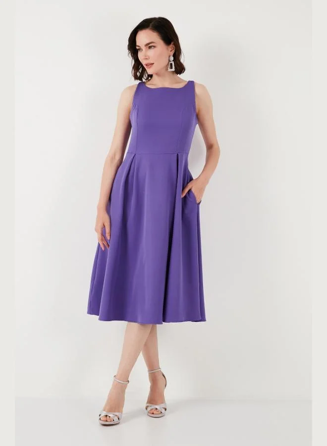 Lela  Lela Regular Fit Crew Neck Pocketed Pleated Midi Length Evening Dress Women's Dress 6111963 for Women | Best Price UAE