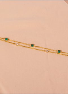 ذا بلاك بيرل اكسسوريز أنسيال أستانليس ستيل ذهبي 2 دور مرصع بفصوص الزيركون الخضراء  - Image 3