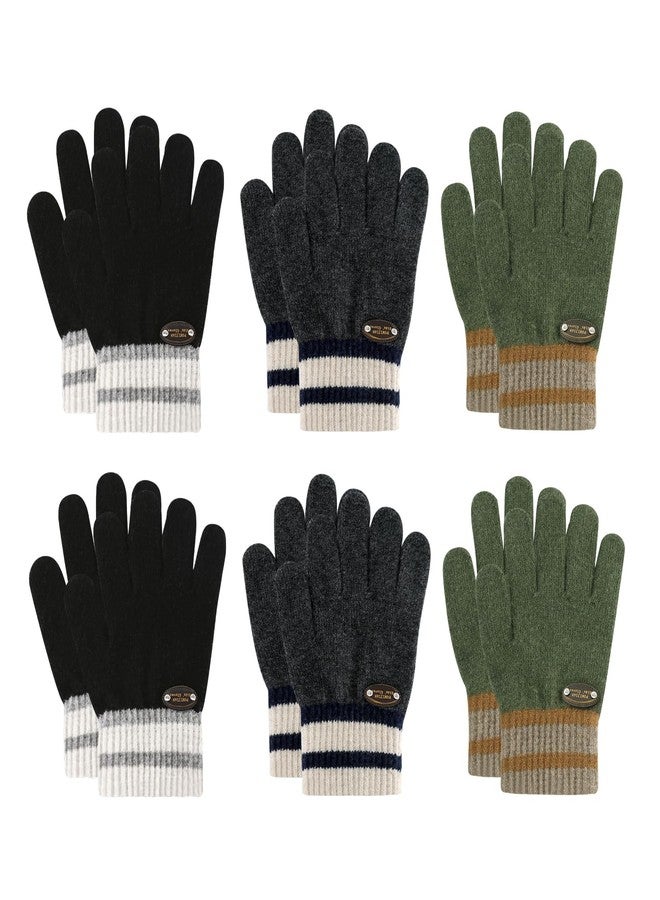 POMIJIAN Kids Knit Gloves Boys Winter Warm Gloves Girl Stretchy Soft Glove Toddler Full Finger Mittens for Children (6 Pairs-2 Black/2 Green/2 Dark gray, 1-4T) - Image 1