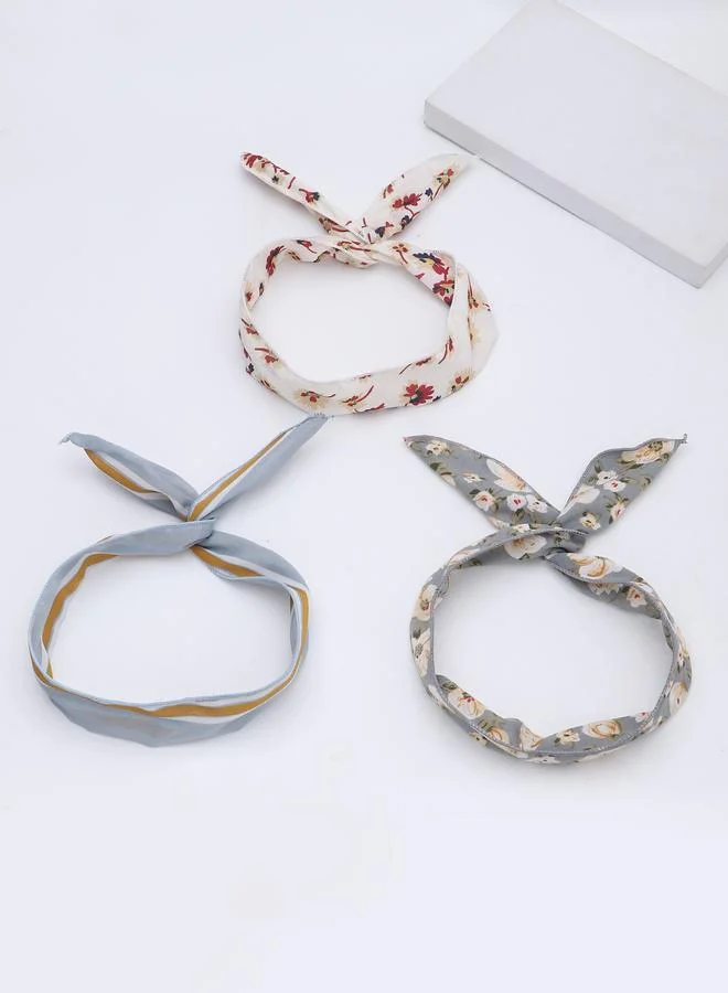 Take Two Set of 3 - Floral Striped Hair Ties