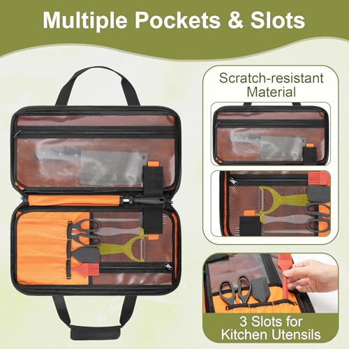 samdew Chef Knife Storage Bag, Kitchen Tool Organizer with 18 Utensil Slots, Knife Set Carrying Case for Culinary Chef, with Detachable Shoulder Strap for Kitchen, Camping & Travel, Bag Only - Image 2