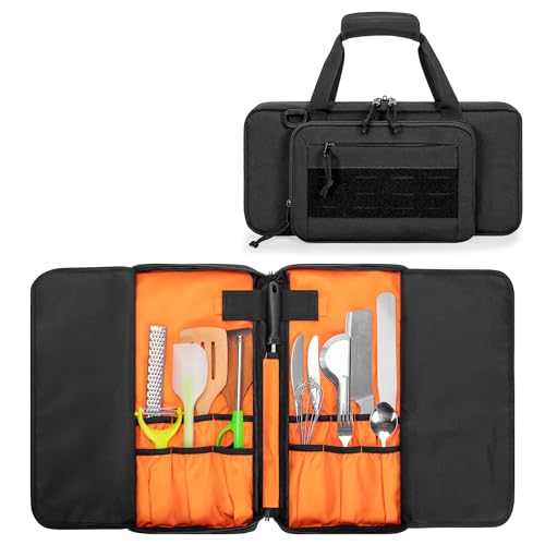 samdew Chef Knife Storage Bag, Kitchen Tool Organizer with 18 Utensil Slots, Knife Set Carrying Case for Culinary Chef, with Detachable Shoulder Strap for Kitchen, Camping & Travel, Bag Only - Image 1
