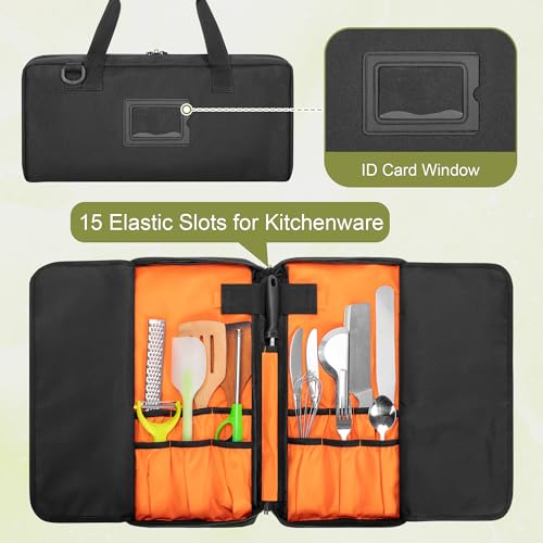 samdew Chef Knife Storage Bag, Kitchen Tool Organizer with 18 Utensil Slots, Knife Set Carrying Case for Culinary Chef, with Detachable Shoulder Strap for Kitchen, Camping & Travel, Bag Only - Image 3