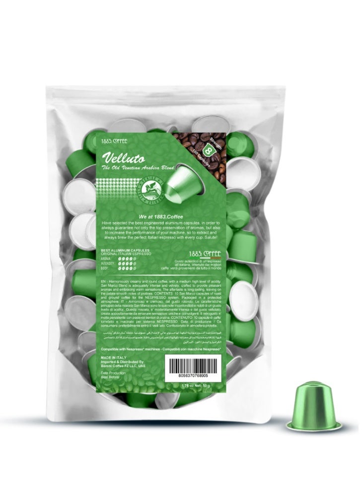 1883. coffee Velluto 100 Coffee Capsules in 100% Aluminum Recyclable to infinity Arabica , Blend Intensity 4/5, Box with 100 Loose Capsules Compatible with Nespresso Machine, Made in Italy - Image 2