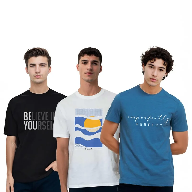 نوبيرو Men's Cotton Regular Fit Letter Print T-Shirt