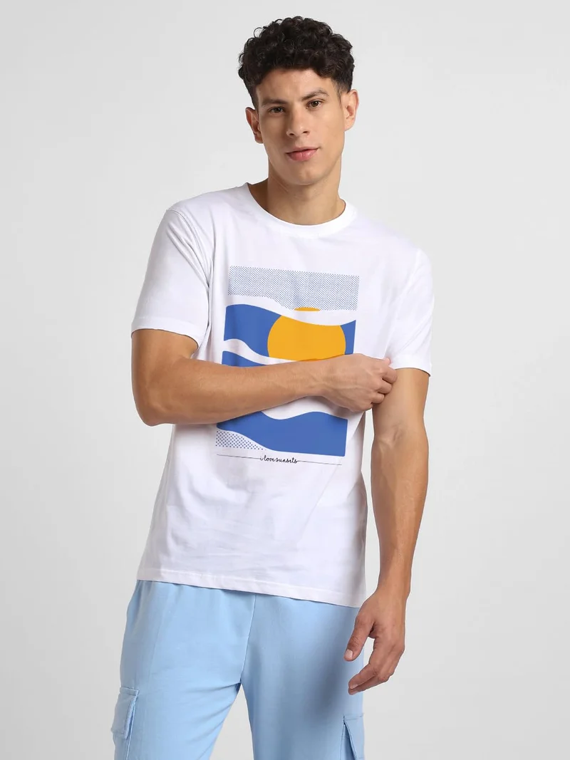 NOBERO Men's Cotton Regular Fit Letter Print T-Shirt