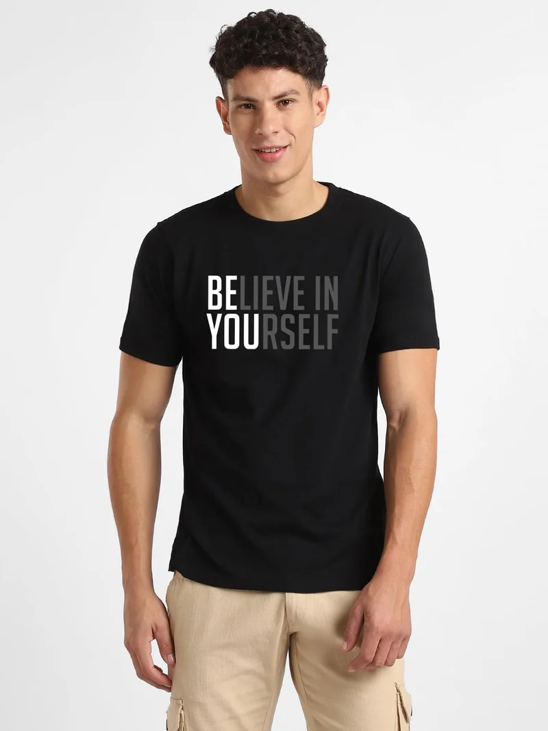 NOBERO Men's Cotton Regular Fit Letter Print T-Shirt