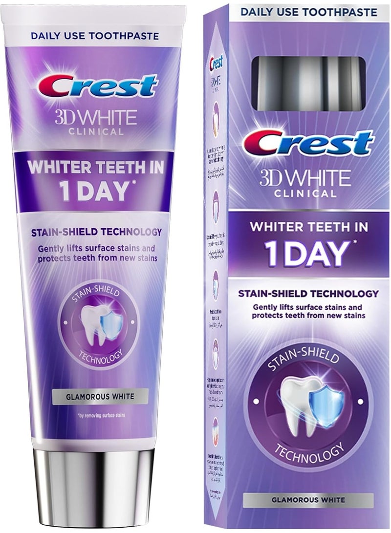 Crest 3DWhite Clinical Whitening Toothpaste, Glamorous White, 75ml - Image 1