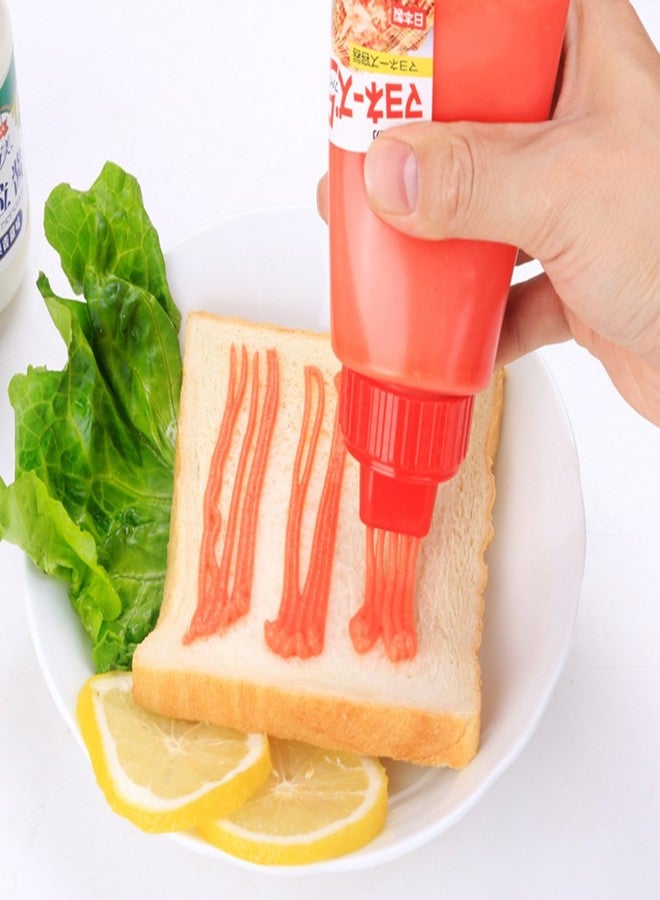 MXY Japanese Squeeze Bottle Creative 5 Hole Design Salad Vinegar Ketchup Honey Oil Pot with Dust Lid 380ml (White) - Image 3