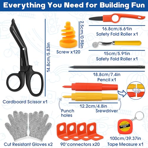 FEMBW Cardboard Construction Kit 150 PCS DIY STEM Craft Set with KidSafe Cardboard CutterSafe Serrated Cutter Tools for Creative Projects School Home Team Activities Ages 5 - Image 5