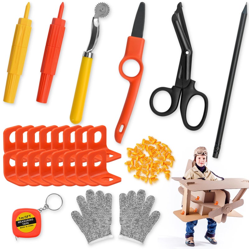 FEMBW Cardboard Construction Kit 150 PCS DIY STEM Craft Set with KidSafe Cardboard CutterSafe Serrated Cutter Tools for Creative Projects School Home Team Activities Ages 5 - Image 3
