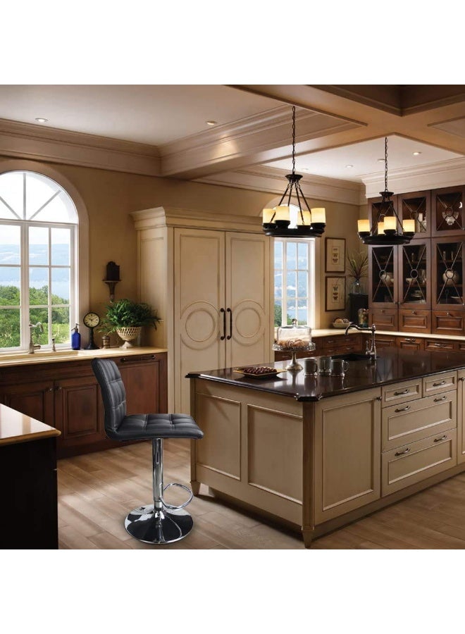 Bar Stool, Height Adjustable PU Leather Swivel Counter High Stool with Back and Footrest for Bar, Kitchen Island, Dining Room, Black - Image 4