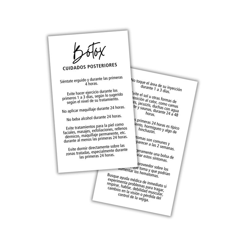Botox Aftercare Card in Spanish 50 Pack 2x35 inch Cards Botox Aftercare Hhandout for Clients Neurotoxin Filler Injection Medi Spa Filler Cards en Espanol