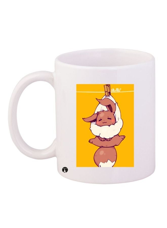 RYN Cartoon Printed Coffee Mug White/Yellow/Brown 11ounce