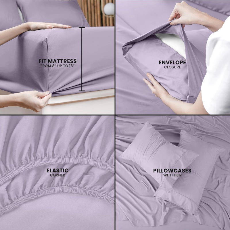 Utopia Bedding King Sheet Set - 4 Piece Bed Sheets for King Size Bed  Soft and Breathable Microfiber  Includes 1 Fitted Sheet  1 Flat Sheet and 2 Pillowcases (Lavender) - Image 4