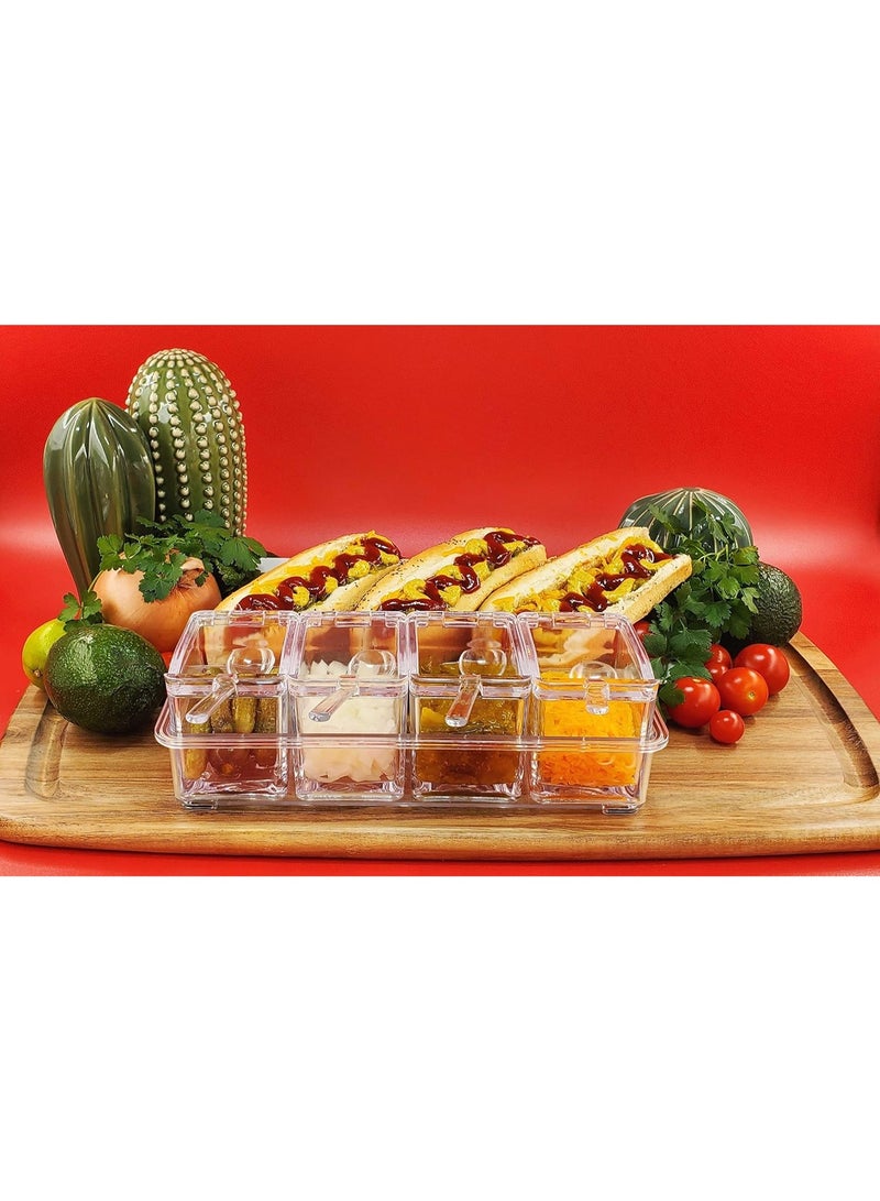 Seasoning Box 4-Piece Set, Clear Acrylic Spice Pots Storage Container Jars with Spoons, Kitchen Seasoning Organizer for Salt Sugar Pepper Herbs and Spices, Transparent Countertop Storage Box - Image 3