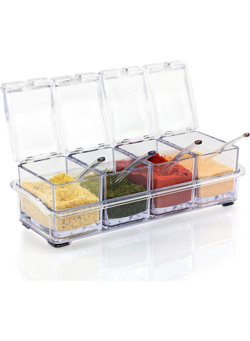 Seasoning Box 4-Piece Set, Clear Acrylic Spice Pots Storage Container Jars with Spoons, Kitchen Seasoning Organizer for Salt Sugar Pepper Herbs and Spices, Transparent Countertop Storage Box - Image 2