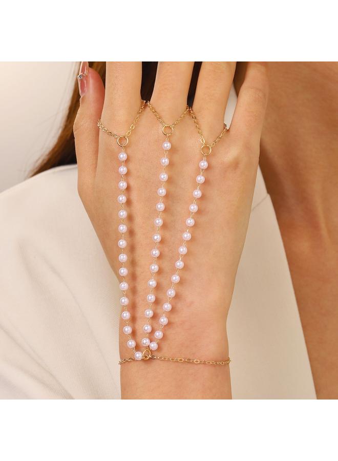 European And American Chain Bracelet Style Simple Pearl Love Chain Multi-layer Finger Chain Alloy Finger Bracelet 