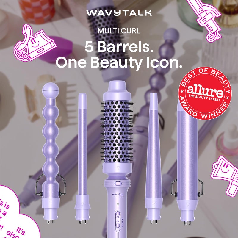 wavytalk وافيتوك 5 في 1 مكواة تجعيد، مجموعة عصا تجعيد مع فرشاة تجعيد و 4 عصي تجعيد سيراميك قابلة للتبديل (0.5 بوصة - 1.25 بوصة)، تسخين فوري، تشمل قفاز حماية من الحرارة و 2 مشبك (بنفسجي) - Image 3