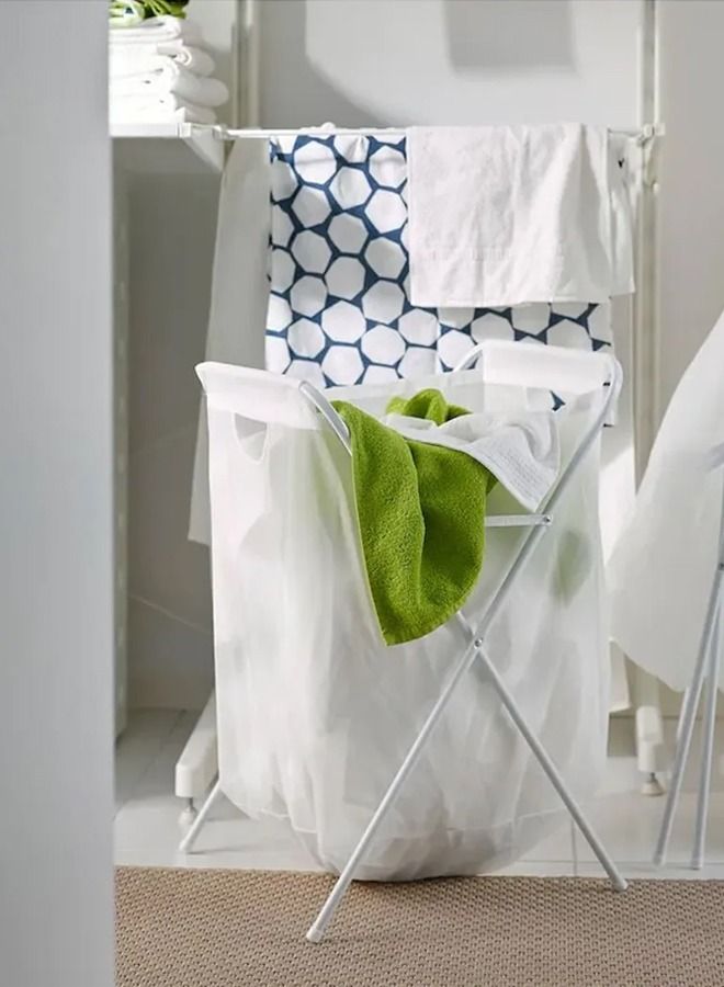 إيه جي دي سلة غسيل مع حامل من الستانلس ستيل أبيض 41x42x65سنتيمتر - Image 3