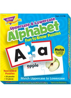 Trend Enterprises Trend Enterprises: Fun-to-Know Puzzles: Uppercase & Lowercase Alphabet, Learn Letter & Case Recognition, 26 Two-Sided Puzzles, Self-Checking, 52 Puzzles Total, for Ages 3 and Up  - Image 1
