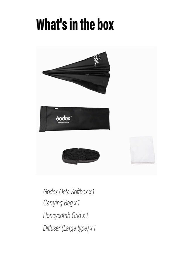 Godox 37" / 95cm Umbrella Octagon Softbox Reflector with Honeycomb Grid and Carrying Bag for Studio Flash Speedlight, Portrait and Product Photography with USB Light - Image 3