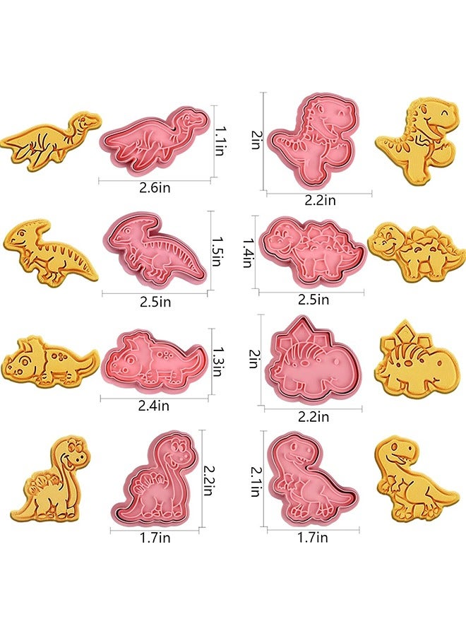 8 قطع قواطع ملفات تعريف الارتباط الديناصورات مع مجموعة الغطاس الطوابع ، قواطع نقش الديناصور ثلاثية الأبعاد لخبز الجبن الفوندان البسكويت ، مجموعة الخبز للأطفال. - Image 3