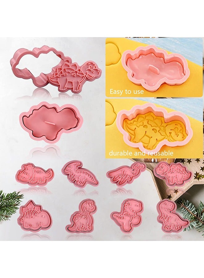 8 قطع قواطع ملفات تعريف الارتباط الديناصورات مع مجموعة الغطاس الطوابع ، قواطع نقش الديناصور ثلاثية الأبعاد لخبز الجبن الفوندان البسكويت ، مجموعة الخبز للأطفال. - Image 4