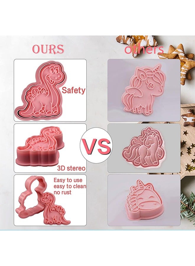 8 قطع قواطع ملفات تعريف الارتباط الديناصورات مع مجموعة الغطاس الطوابع ، قواطع نقش الديناصور ثلاثية الأبعاد لخبز الجبن الفوندان البسكويت ، مجموعة الخبز للأطفال. - Image 5