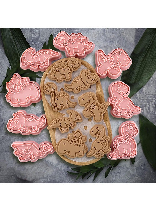 8 قطع قواطع ملفات تعريف الارتباط الديناصورات مع مجموعة الغطاس الطوابع ، قواطع نقش الديناصور ثلاثية الأبعاد لخبز الجبن الفوندان البسكويت ، مجموعة الخبز للأطفال. - Image 2