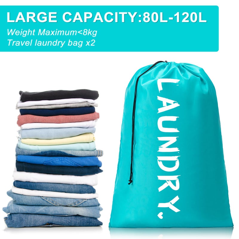 Aegero 2 Pack XL Travel Laundry Bag, Machine Washable Dirty Clothes Organizer with Drawstring,Large Enough to Hold 4 Loads of Laundry, Easy Fit a Laundry Hamper or Basket Travel Essentials 24" x 36" - Image 5