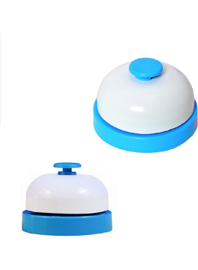 2 Pieces Manual Press Service Bell Round Shape Blue and White for Restaurants Reception Offices - Image 1