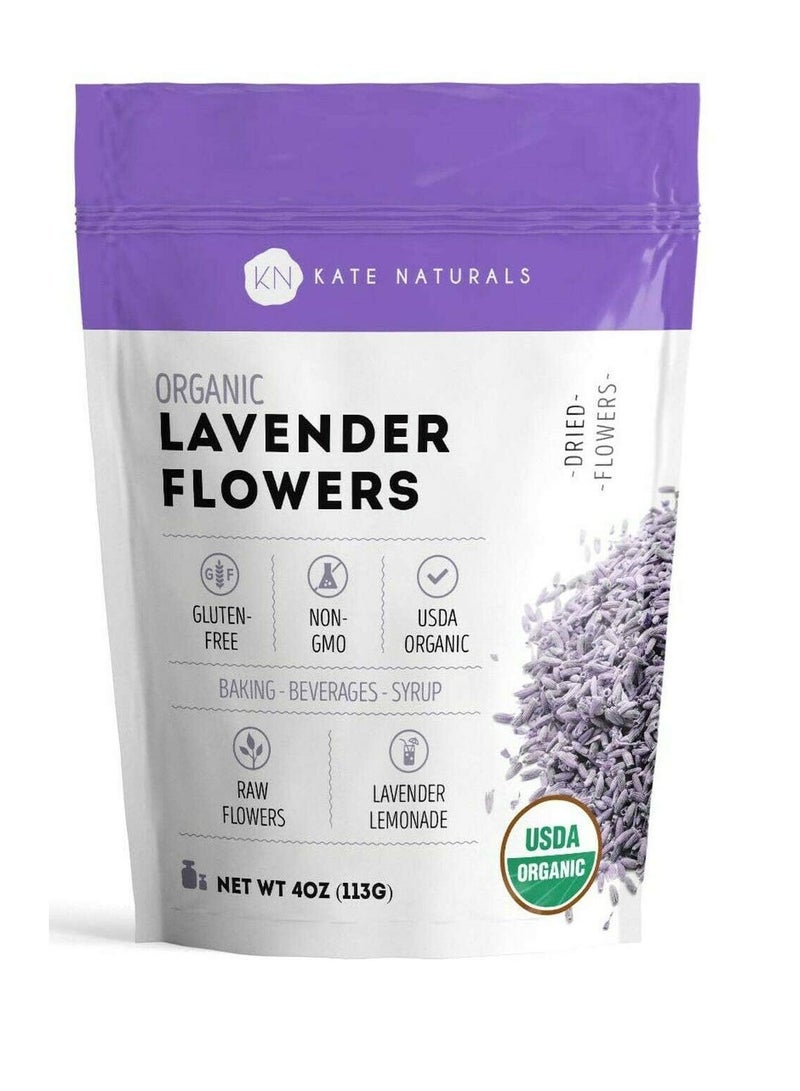 Kate Naturals Dried Lavender Flowers for Tea, Syrup, Lemonade, Soap Making. Edible Culinary Grade Buds (4oz, Organic, Food Grade) - Image 1