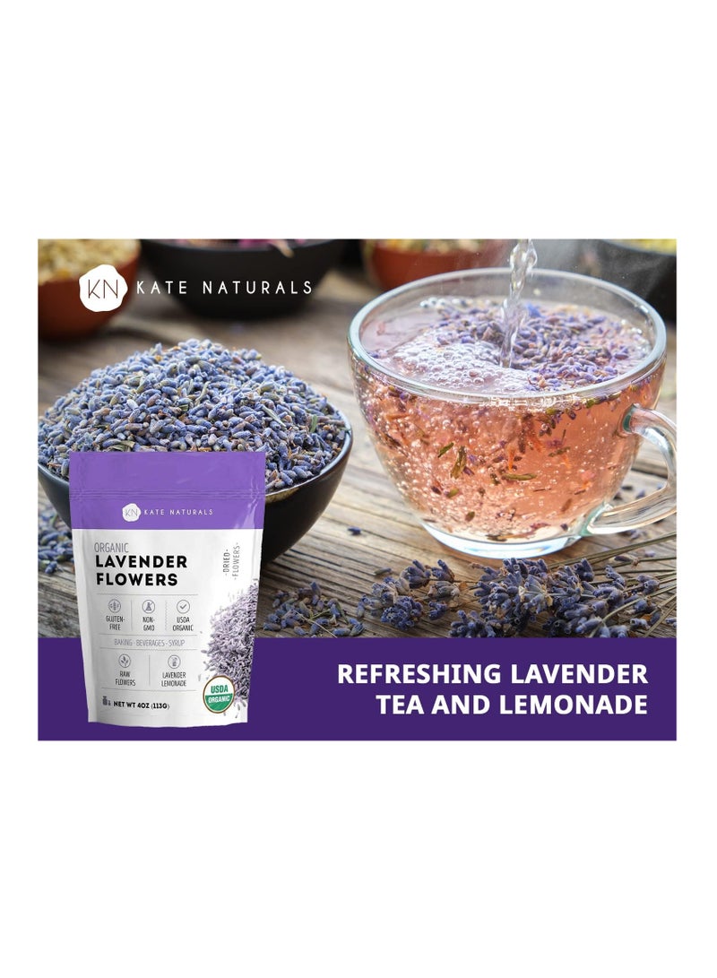Kate Naturals Dried Lavender Flowers for Tea, Syrup, Lemonade, Soap Making. Edible Culinary Grade Buds (4oz, Organic, Food Grade) - Image 2