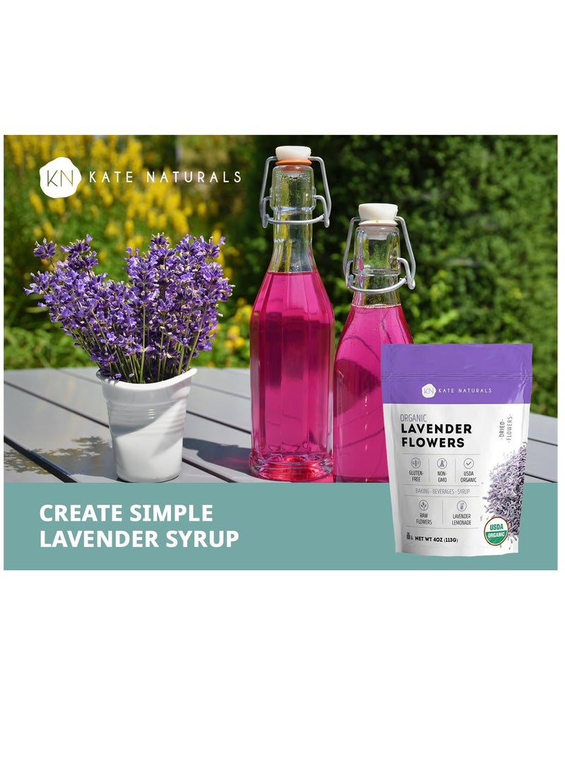 Kate Naturals Dried Lavender Flowers for Tea, Syrup, Lemonade, Soap Making. Edible Culinary Grade Buds (4oz, Organic, Food Grade) - Image 4
