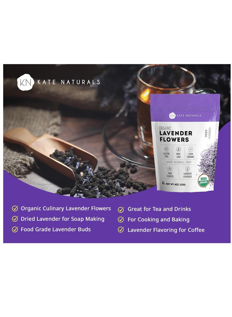 Kate Naturals Dried Lavender Flowers for Tea, Syrup, Lemonade, Soap Making. Edible Culinary Grade Buds (4oz, Organic, Food Grade) - Image 5