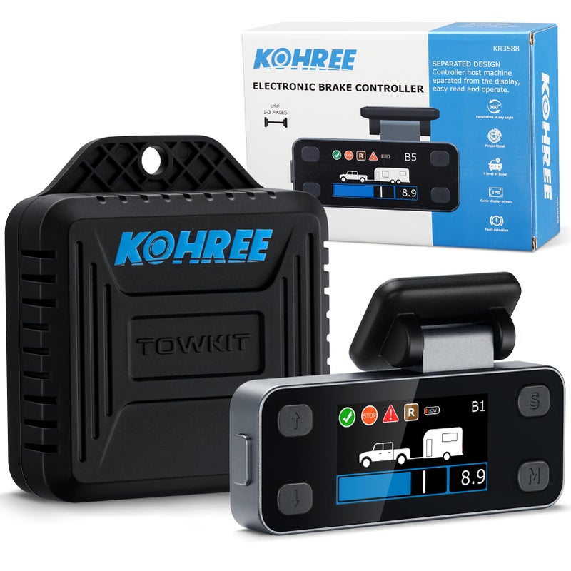 Kohree Upgraded Trailer Brake Controller Kit Split Design LCD Screen Smart Chip Proportional Braking Electric Brake Controller for Trailers with 14 Axles