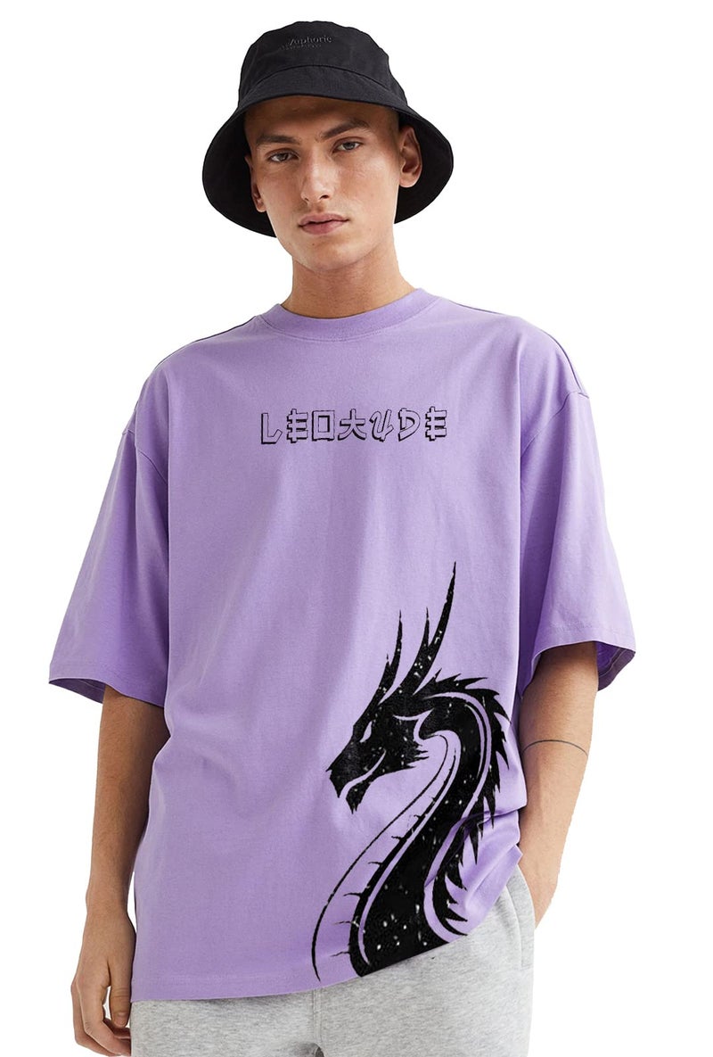 LEOTUDE Cotton Blend Men's Oversized Half Sleeve Round Neck Dragon Printed T-Shirt (FS49_DRAGN_PRPL_P_Purple_S) - Image 5