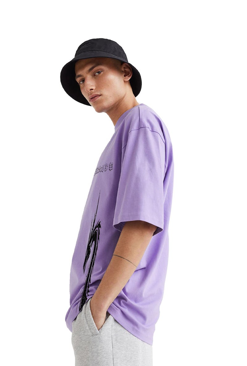 LEOTUDE Cotton Blend Men's Oversized Half Sleeve Round Neck Dragon Printed T-Shirt (FS49_DRAGN_PRPL_P_Purple_S) - Image 2