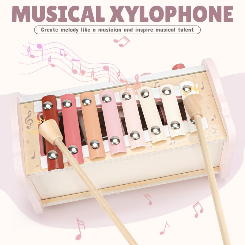 Joyreal Montessori Toys for 1 Year Old Girl Gift - Pink Wooden Hammering Pounding Toy with Xylophone & Fishing Game - Toddler Learning Activities for Kids 1+ 2 3 Year Old Christmas Birthday Gifts - Image 4