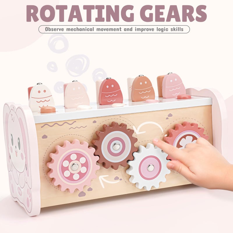 Joyreal Montessori Toys for 1 Year Old Girl Gift - Pink Wooden Hammering Pounding Toy with Xylophone & Fishing Game - Toddler Learning Activities for Kids 1+ 2 3 Year Old Christmas Birthday Gifts - Image 5