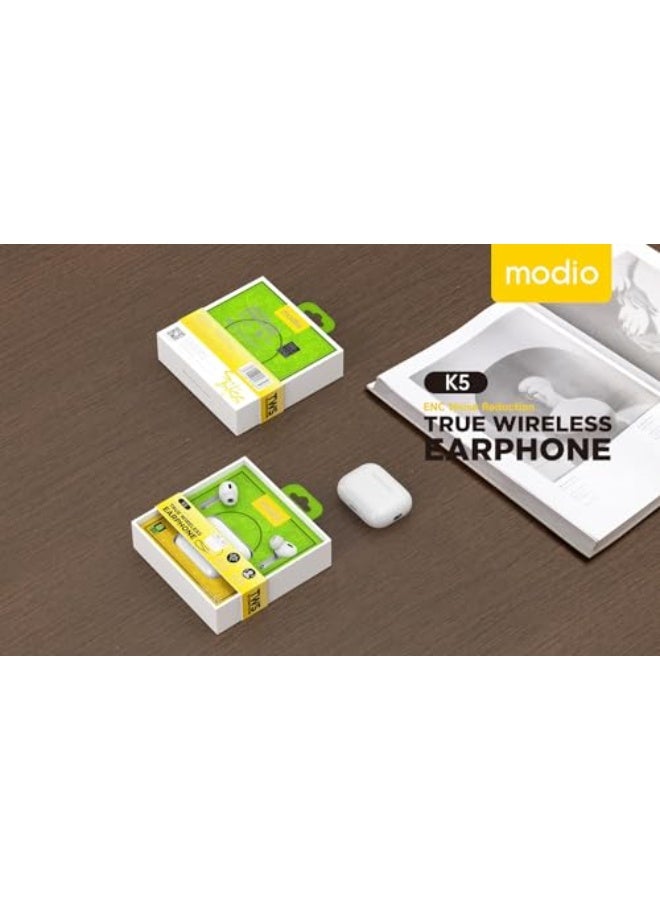 Modio K5 Noise Cancelling True Wireless Earphone Super Clear Mic - Image 3