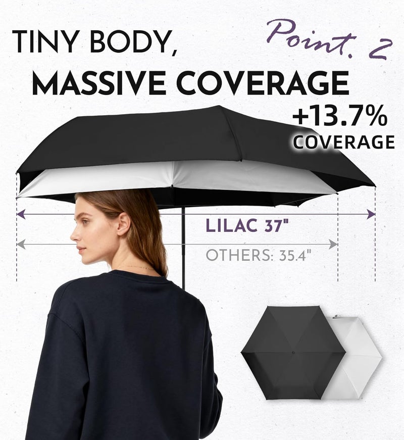 Lilac Mini Travel Umbrella for Rain - 43" Large Coverage Small Compact Umbrella, Reinforced Strong Frame, Lightweight Portable Parasol with UPF 100+ UV Protection, Gifts for Adults, Seniors & Students - Image 5