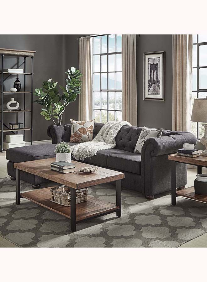 FSH Furniture Tufted Scroll Arm Chesterfield 3-Seat Corner Chaise Sofa Beige 225x170x85 cm  - Image 1