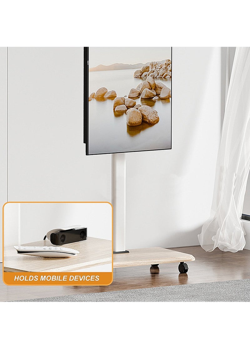FlashHawk Wooden Mobile TV Stand for 26 to 70 Inch TV, Horizontal Swivel Mount, Hand-cranked lifting, Fit Corner, Bedroom, Outdoor  - Image 5