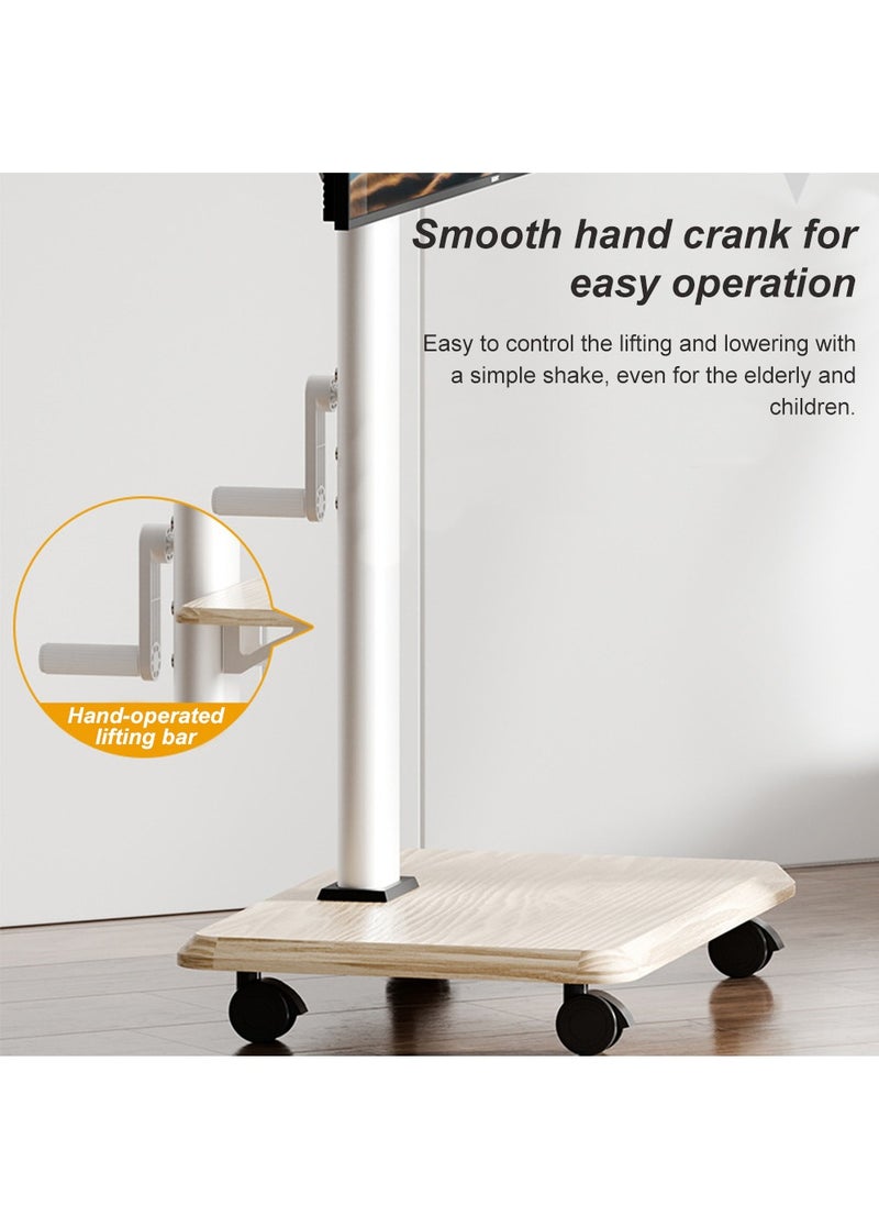 FlashHawk Wooden Mobile TV Stand for 26 to 70 Inch TV, Horizontal Swivel Mount, Hand-cranked lifting, Fit Corner, Bedroom, Outdoor  - Image 3